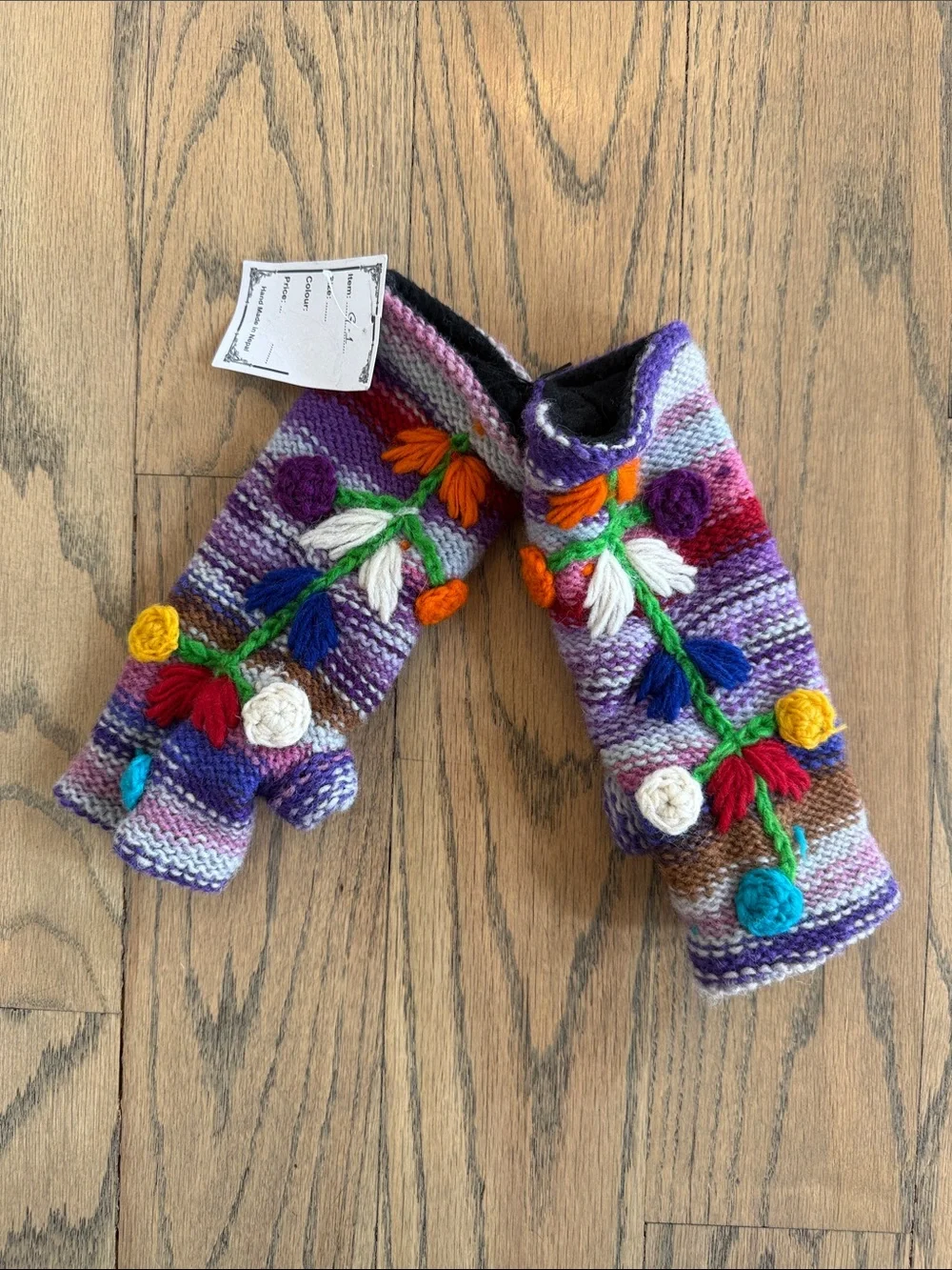 NWT Artisan Womens Colorful Warm Winter Wool Hand Knit Crochet Fingerless Gloves